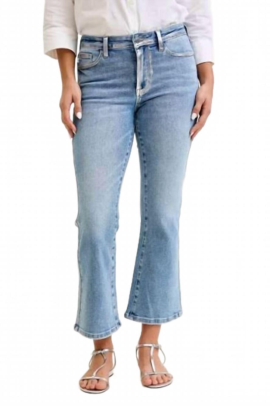 NEW JUDY BLUE kick flare jean in light wash silver detail